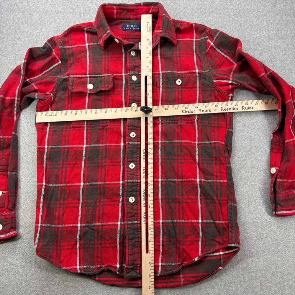 Polo Ralph Lauren Flannel‎ Shirt Mens Small Red Plaid Two Pocket Work Utility